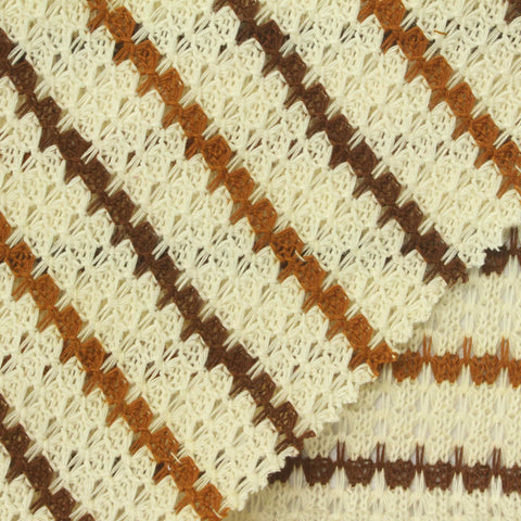 Cream Horizontal-Stripe Chunky Knit, Cotton-Poly, 190 gsm