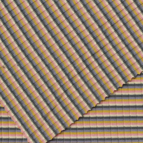 Pink Horizontal-Stripe Rib Knit, Poly-Cotton, 205 gsm