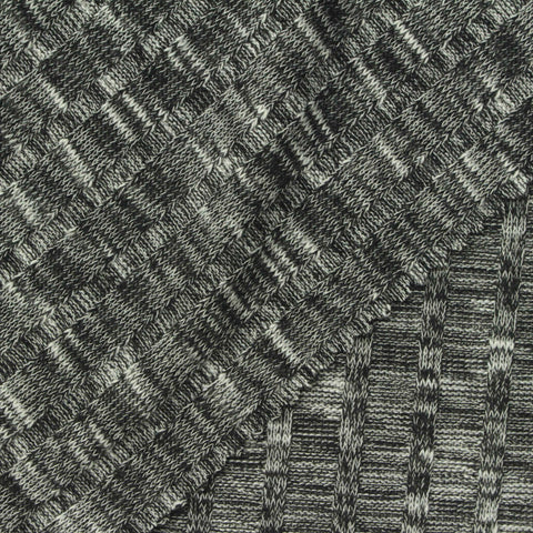 Black Marl Rib Knit, Polyester, 220 gsm, 150 cm