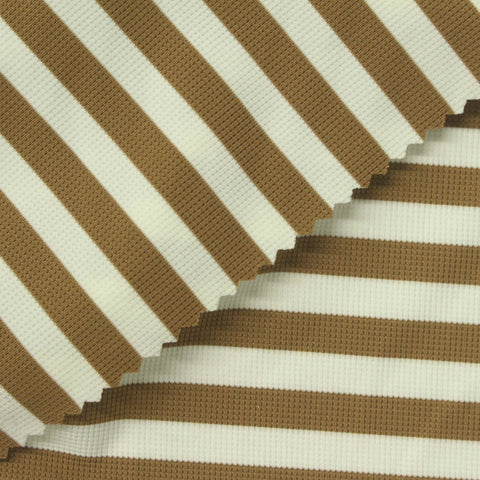 Brown Horizontal-Stripe Waffle Knit, Nylon-Spandex