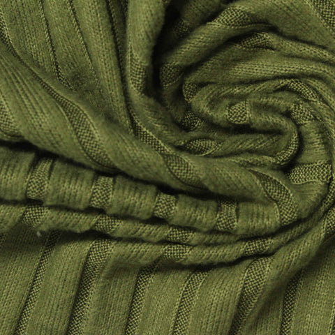 Slub Polyester Stretch Rib Knit Fabric, 195 gsm, 145 cm — Green