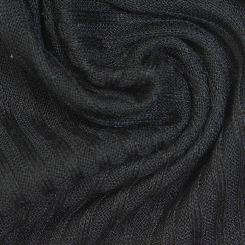 Polyester Stretch Rib Knit Fabric, 230 gsm, 160 cm — Black