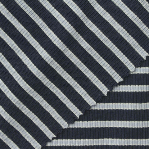 Dark Navy Horizontal-Stripe Rib Knit, Viscose