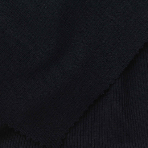 Black Ribbed Rib Knit, Poly-Cotton