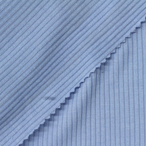 Polyester Viscose Stretch Rib Knit Fabric, 260 gsm, 127 cm — Blue