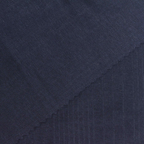 Cotton Viscose Stretch Rib Knit Fabric, 185 gsm, 150 cm — Navy