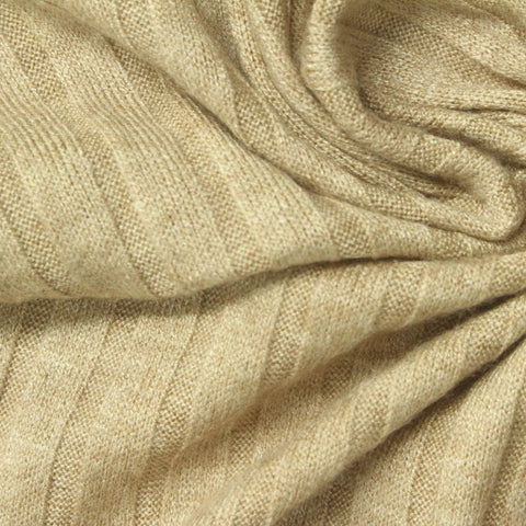 Viscose Polyester Blend Rib Knit Fabric, 200 gsm, 142 cm — Beige