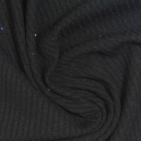 Polyester Viscose Stretch Rib Knit Fabric, 275 gsm — Black
