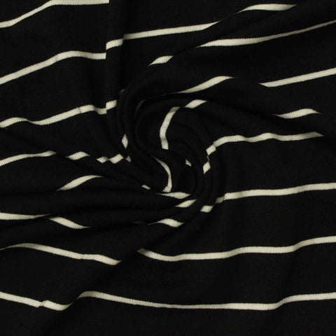 Black Horizontal-Stripe Jersey Knit, Viscose, 220 gsm, 160 cm