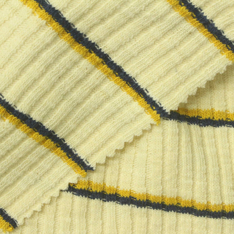 Yellow Horizontal-Stripe Rib Knit, Cotton-Poly