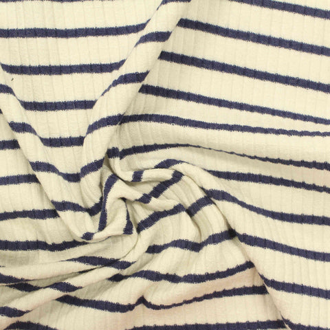Navy Horizontal-Stripe Rib Knit, Viscose, 261 gsm