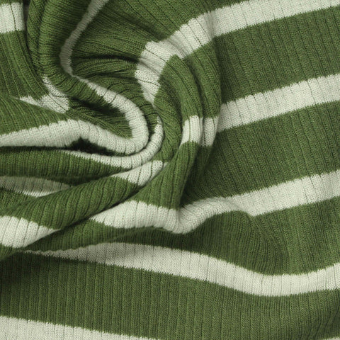 Green Horizontal-Stripe Rib Knit, Poly-Viscose, 220 gsm, 145 cm