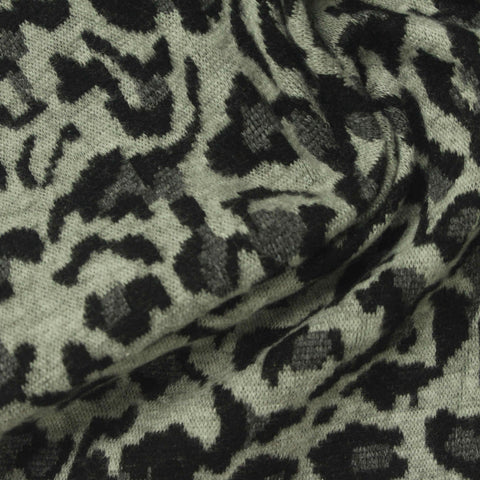 Black Leopard Interlock Knit, Poly-Viscose, 250 gsm