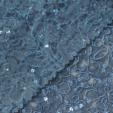 Dusty Blue Floral Lace, Polyester