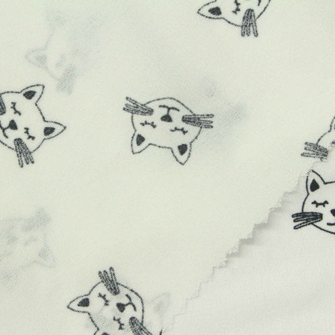 Black Cartoon-Cat Linen-Look, Polyester
