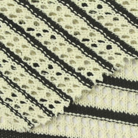 Black Horizontal-Stripe Pointelle Knit, Poly-Cotton, 320 gsm