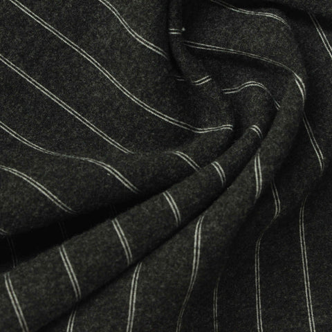 White Vertical-Stripe Ponte Knit, Poly-Viscose, 390 gsm