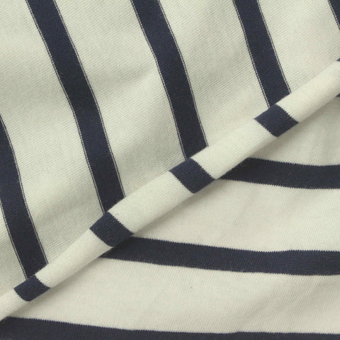 Navy Horizontal-Stripe Jersey Knit, Cotton, 139 gsm