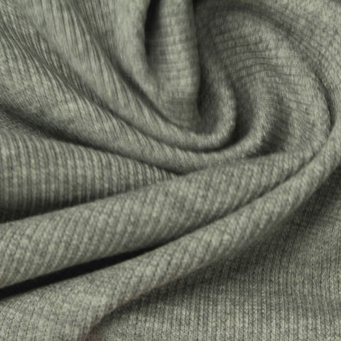Heathered Grey Marl Rib Knit, Poly-Cotton, 306 gsm