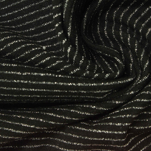 Silver Horizontal-Stripe Jersey Knit, Poly-Viscose, 220 gsm