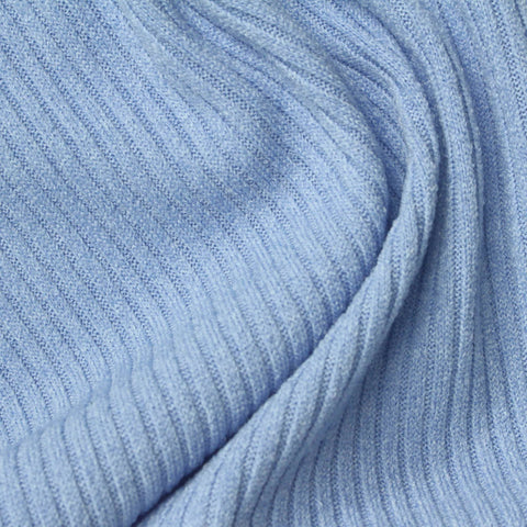 Polyester Stretch Rib Knit Fabric, 335 gsm, 150 cm — Blue