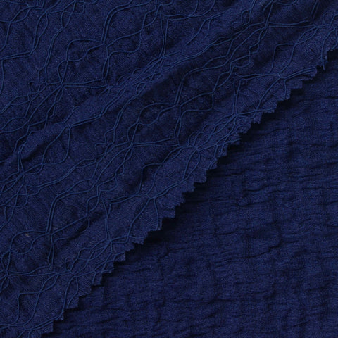 Nylon Cotton Stretch Lace Fabric, 225 gsm, 130 cm — Navy