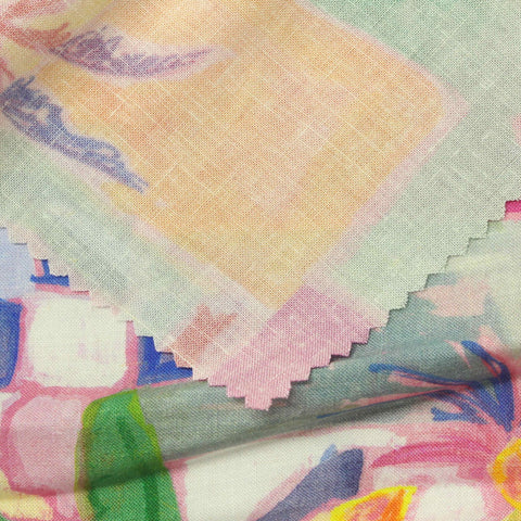 Pink Abstract Woven, Viscose-Linen