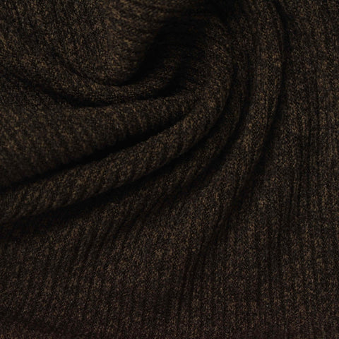 Dark Brown Marl Rib Knit, Polyester, 300 gsm, 137 cm
