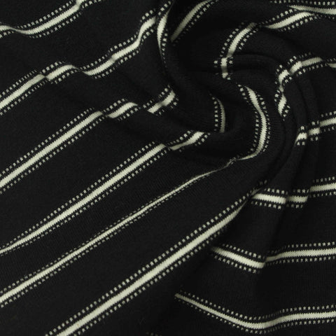 White Horizontal-Stripe Jersey Knit, Cotton, 160 gsm