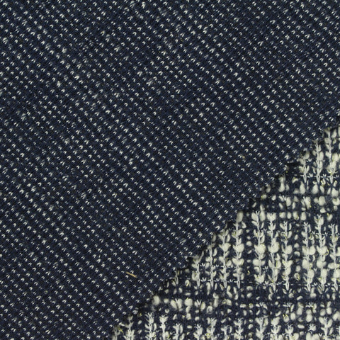Navy Vertical-Leaf Bouclé, Cotton-Poly