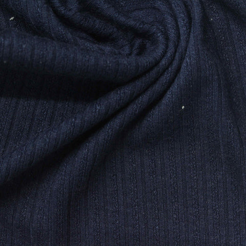 Jacquard Viscose Polyester Blend Rib Knit Fabric, 190 gsm, 178 cm — Navy