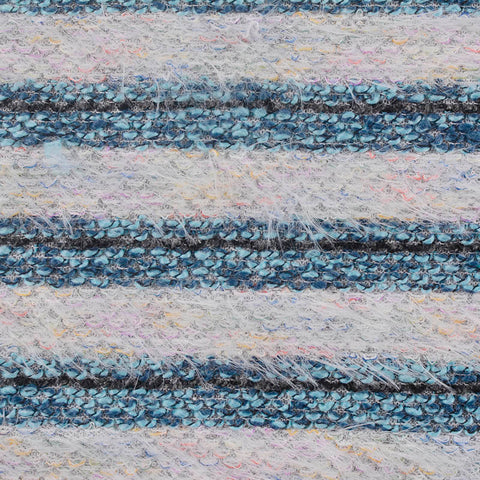 White Horizontal-Stripe Chunky Knit, Poly-Viscose, 255 gsm