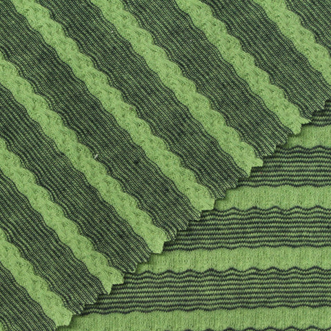 Green Horizontal-Stripe Jersey Knit, Cotton-Poly, 150 gsm