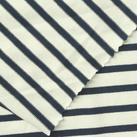 Navy Horizontal-Stripe Jersey Knit, Viscose, 180 gsm, 150 cm