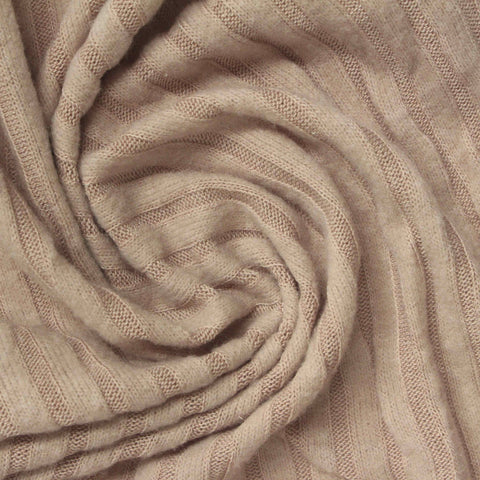 Brushed Polyester Viscose Stretch Rib Knit Fabric, 190 gsm, 160 cm — Beige