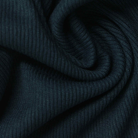 Polyester Viscose Stretch Rib Knit Fabric, 375 gsm, 120 cm — Navy