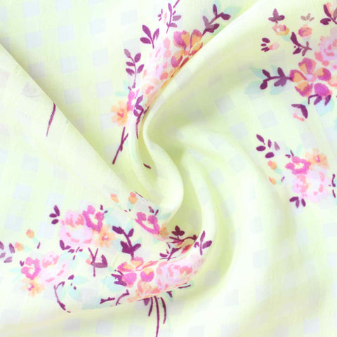 Pink Floral Chiffon, Polyester, 107 gsm