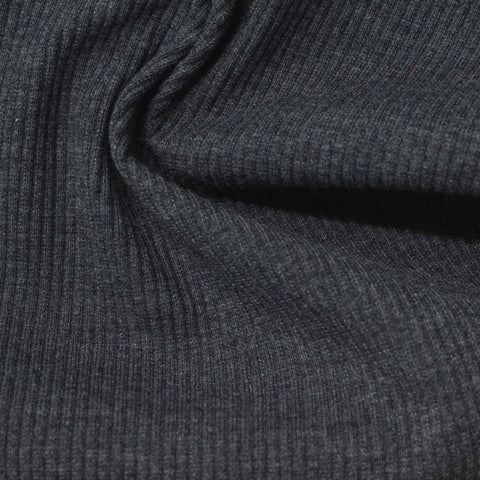 Polyester Viscose Stretch Rib Knit Fabric, 360 gsm, 155 cm — Grey