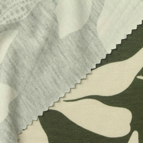 Cream Leaves Jersey Knit, Viscose