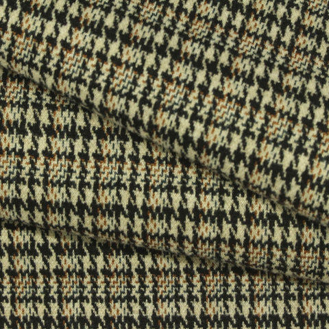 Black Houndstooth Interlock Knit, Poly-Viscose, 400 gsm