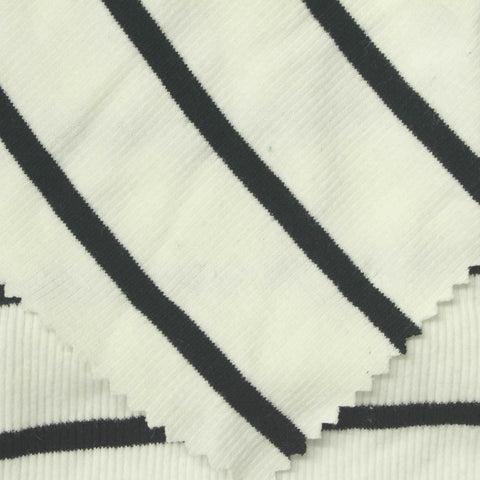 Black Horizontal-Stripe Rib Knit, Cotton-Poly, 230 gsm, 140 cm