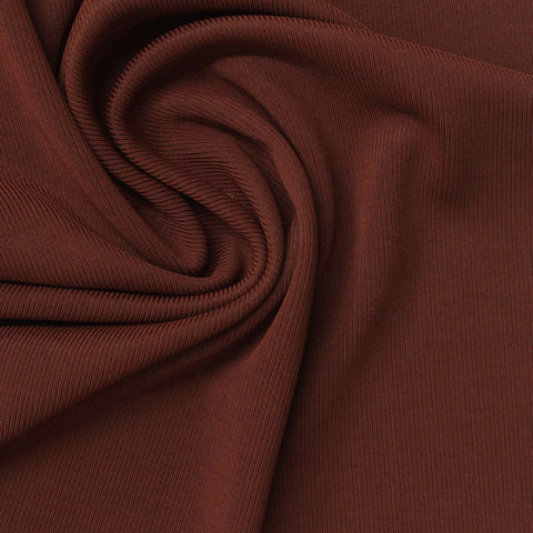 Viscose Nylon Stretch Rib Knit Fabric, 240 gsm, 155 cm — Brown