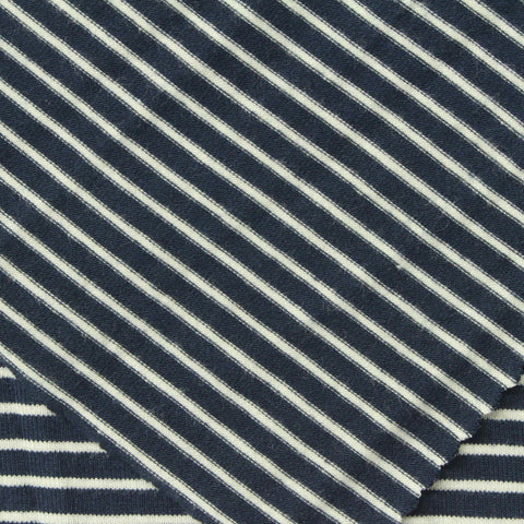 Navy Horizontal-Stripe Jersey Knit, Viscose, 260 gsm