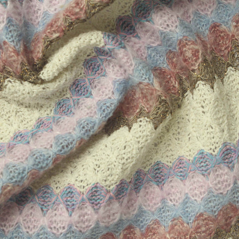 Cream Horizontal-Band Chunky Knit, Polyester, 294 gsm