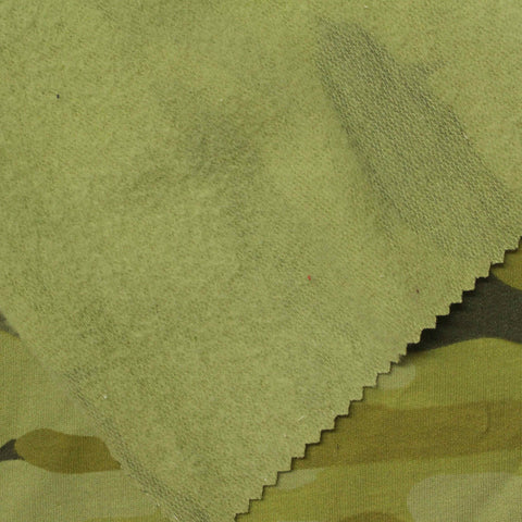 Printed Brushed Polyester Modal Stretch French Terry Fabric, 245 gsm, 165 cm — Green