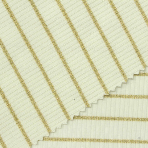 Gold Horizontal-Stripe Rib Knit, Poly-Viscose