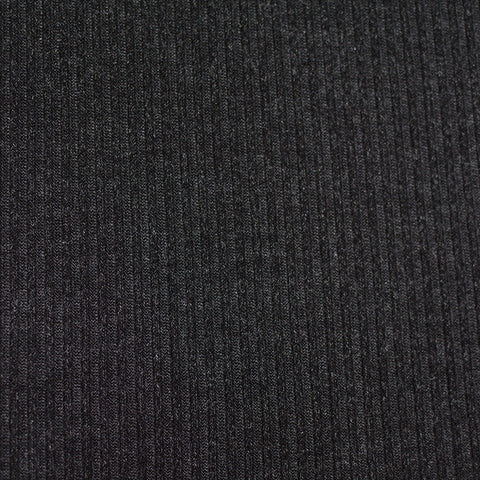 Heather Polyester Viscose Rib Knit Fabric, 200 gsm, 160 cm — Black