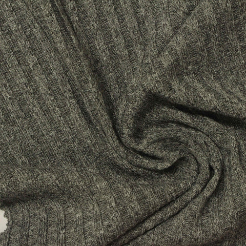 Heathered Grey Marl Rib Knit, Poly-Viscose, 255 gsm, 145 cm