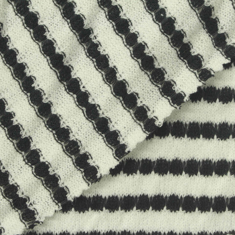 Black Horizontal-Stripe Chunky Knit, Polyester, 180 gsm