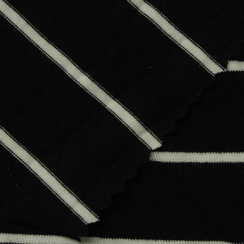 White Horizontal-Stripe Jersey Knit, Viscose, 210 gsm